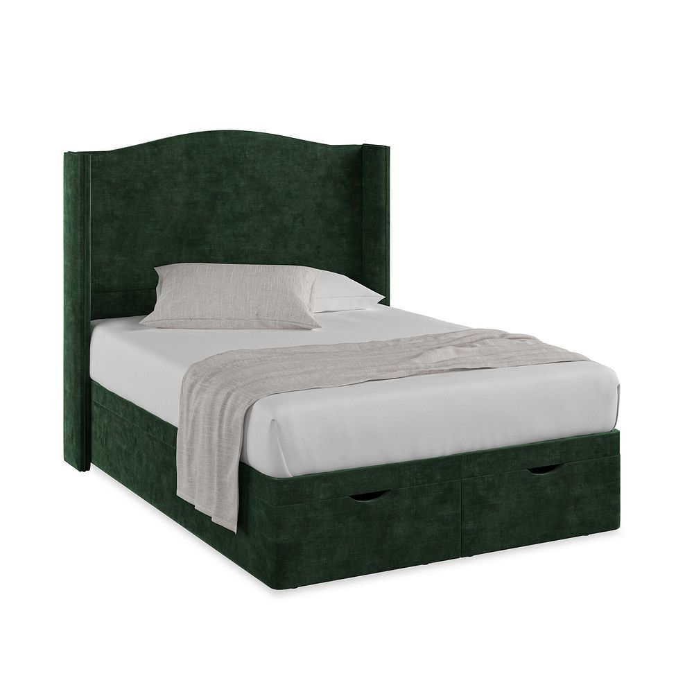 Eden Double Ottoman Storage Bed with Winged Headboard in Heritage Velvet - Bottle Green Thumbnail 1