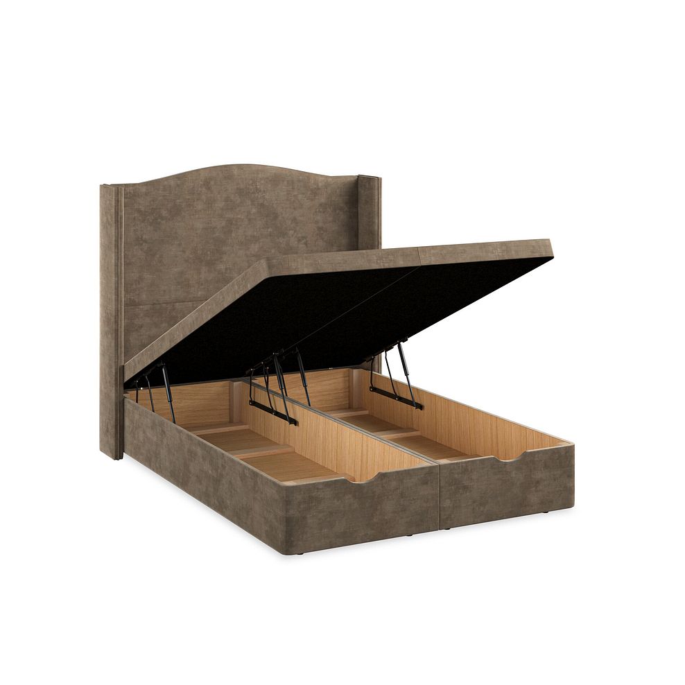 Eden Double Ottoman Storage Bed with Winged Headboard in Heritage Velvet - Cedar 3