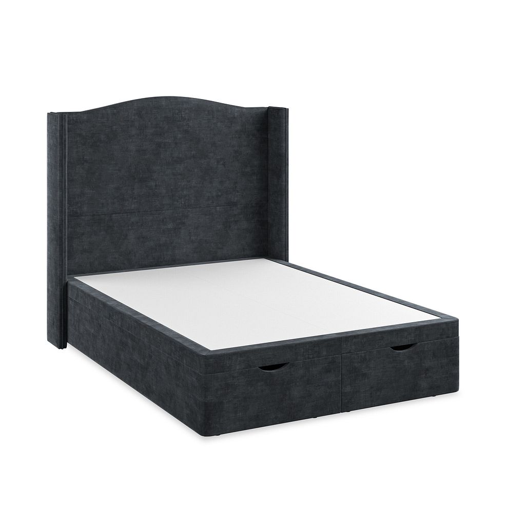 Eden Double Ottoman Storage Bed with Winged Headboard in Heritage Velvet - Charcoal Thumbnail 2