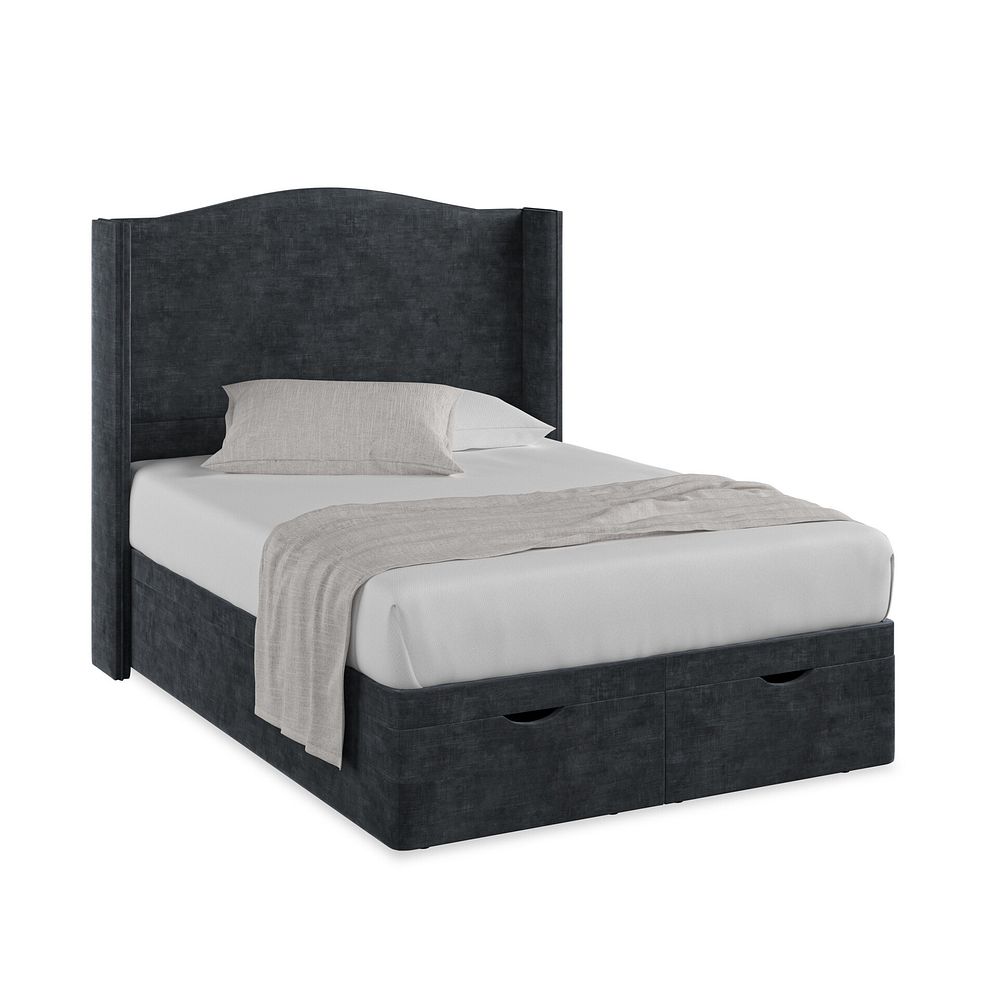 Eden Double Ottoman Storage Bed with Winged Headboard in Heritage Velvet - Charcoal Thumbnail 1
