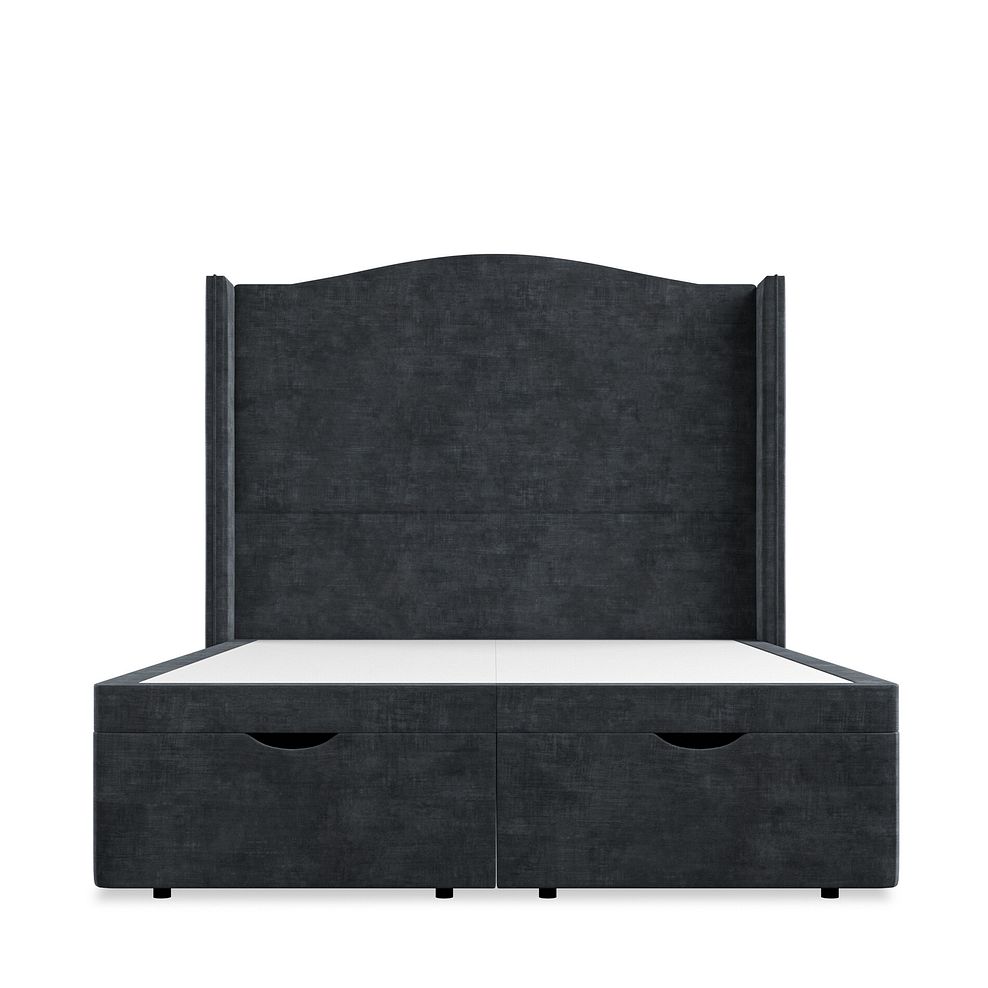 Eden Double Ottoman Storage Bed with Winged Headboard in Heritage Velvet - Charcoal 4