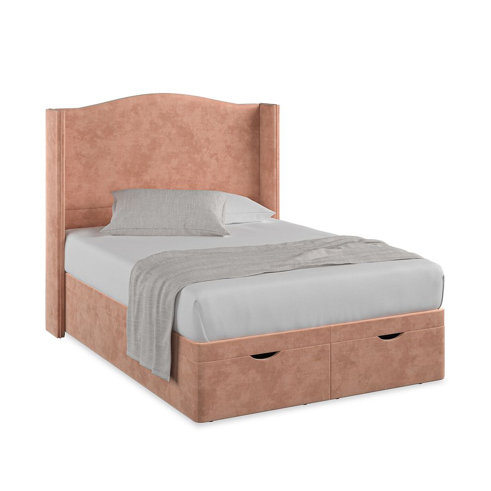 Eden Double Ottoman Storage Bed with Winged Headboard in Heritage Velvet - Powder Pink 1