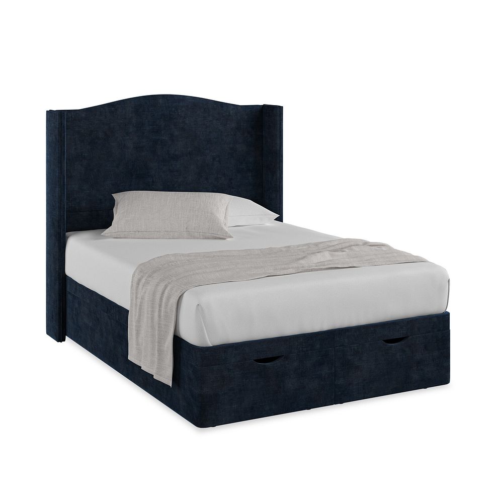 Eden Double Ottoman Storage Bed with Winged Headboard in Heritage Velvet - Royal Blue