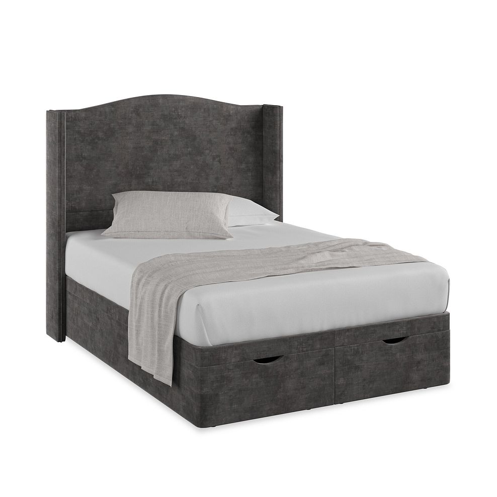 Eden Double Ottoman Storage Bed with Winged Headboard in Heritage Velvet - Steel Thumbnail 1