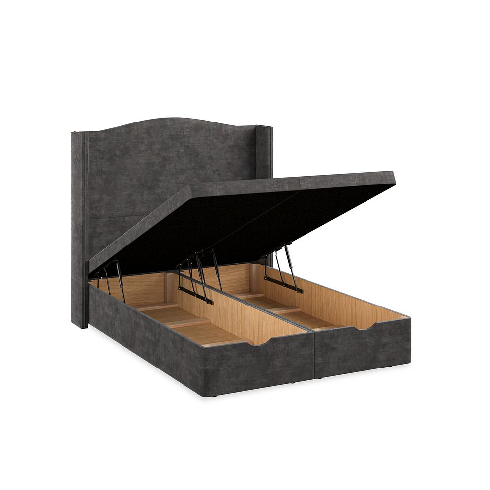Eden Double Ottoman Storage Bed with Winged Headboard in Heritage Velvet - Steel 3