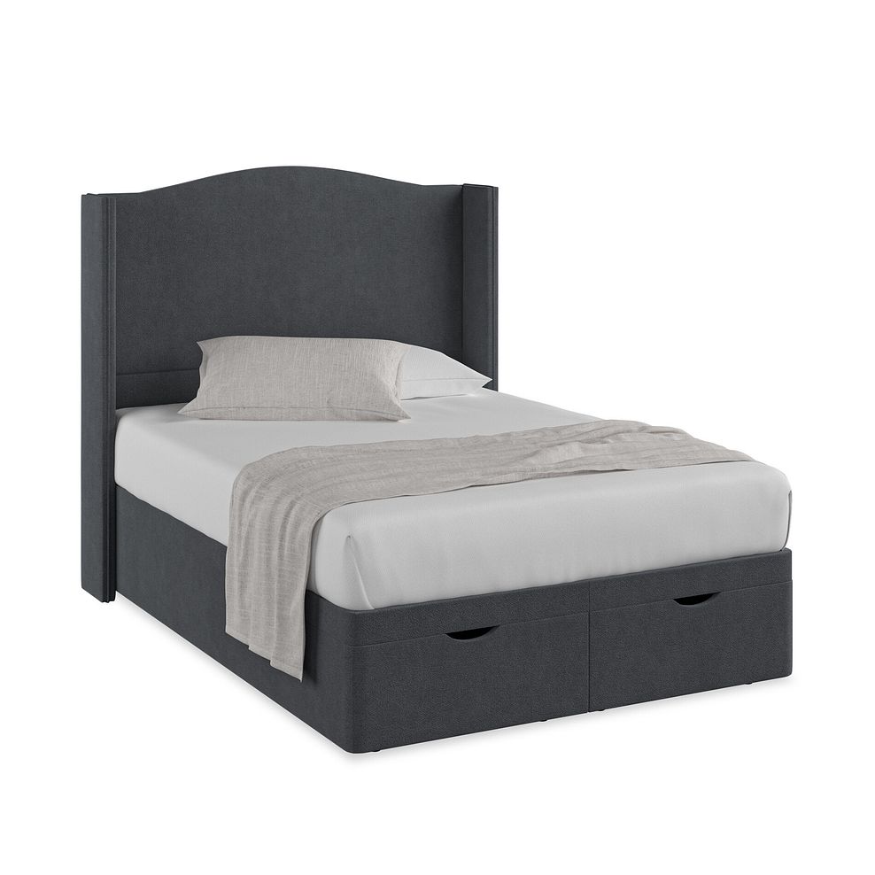 Eden Double Ottoman Storage Bed with Winged Headboard in Venice Fabric - Anthracite Thumbnail 1