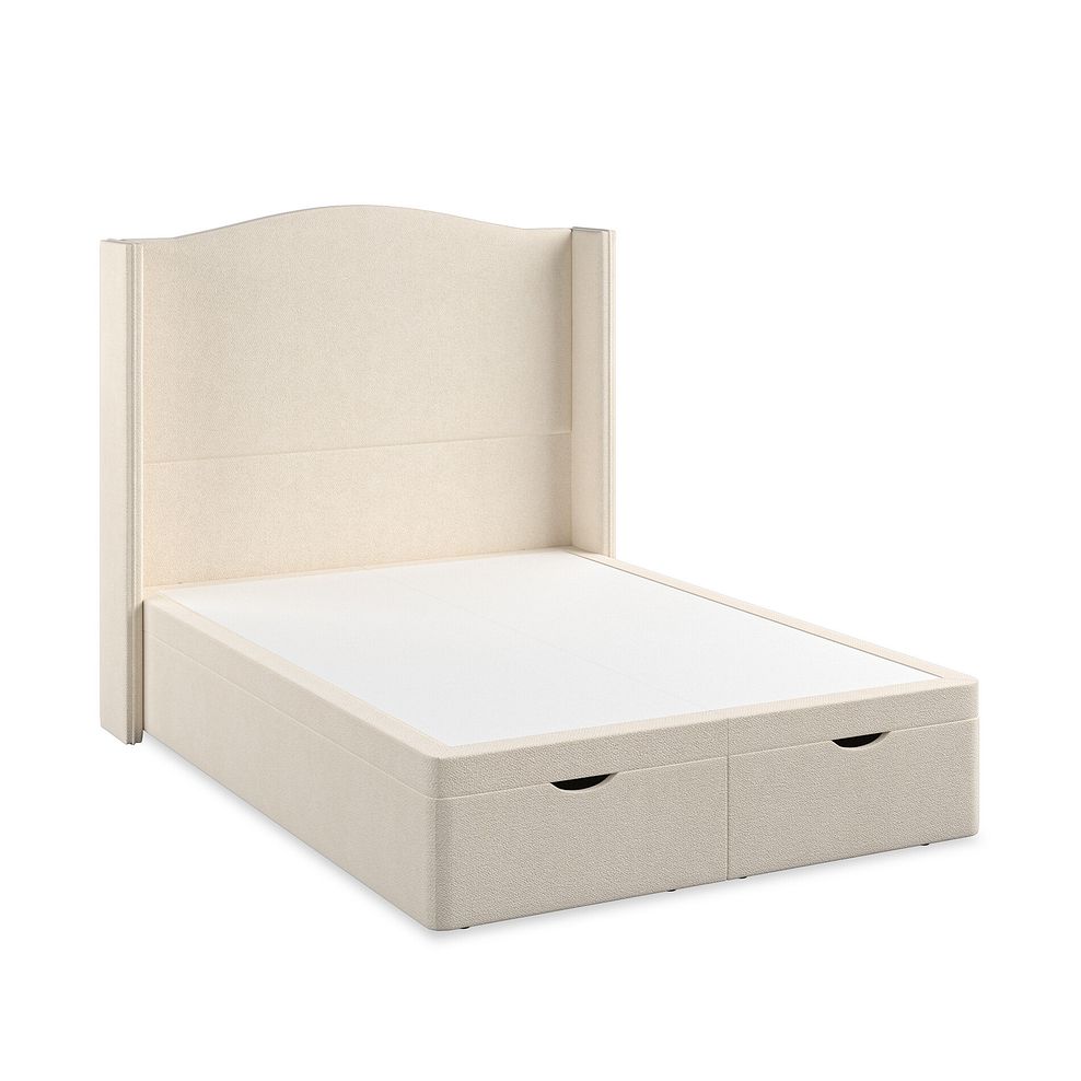 Eden Double Ottoman Storage Bed with Winged Headboard in Venice Fabric - Cream Thumbnail 2