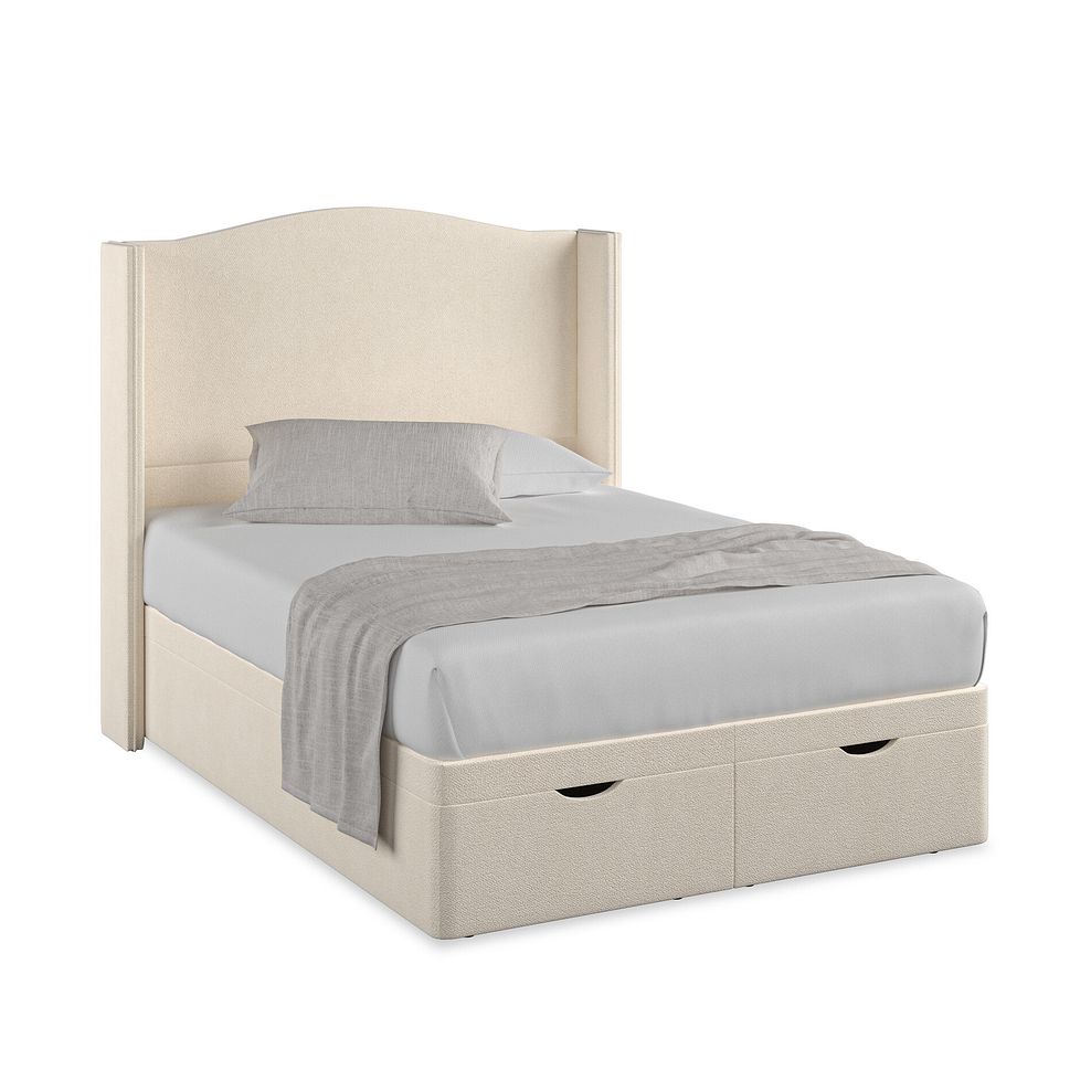 Eden Double Ottoman Storage Bed with Winged Headboard in Venice Fabric - Cream