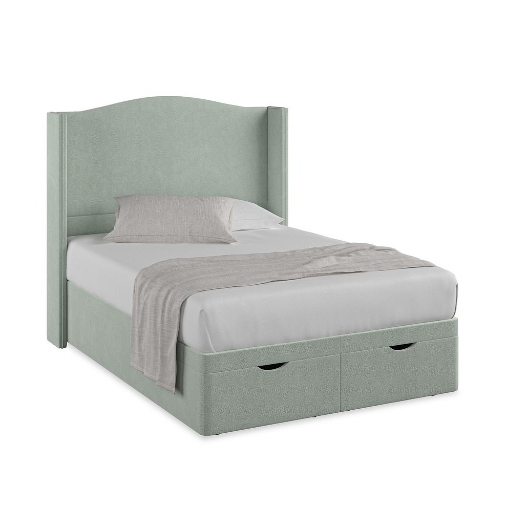 Eden Double Ottoman Storage Bed with Winged Headboard in Venice Fabric - Duck Egg Thumbnail 1