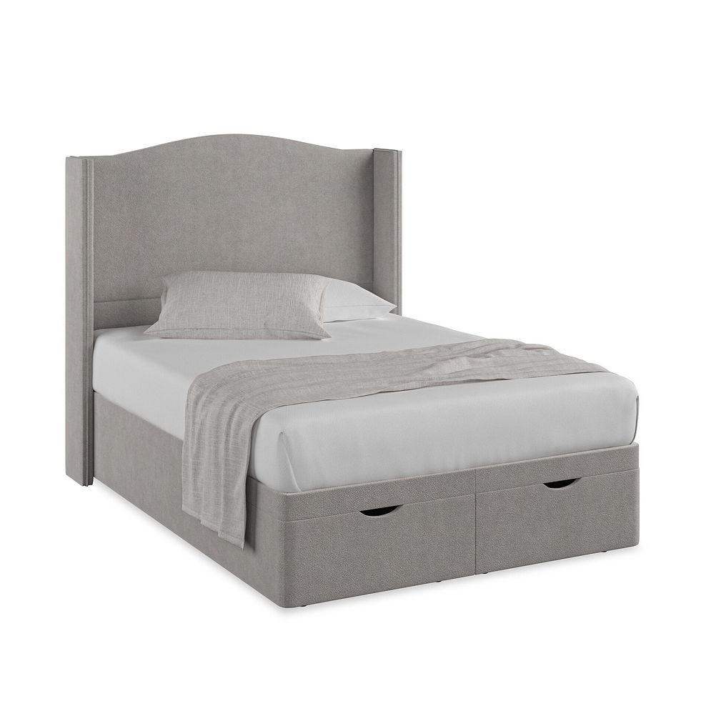 Eden Double Ottoman Storage Bed with Winged Headboard in Venice Fabric - Grey Thumbnail 1