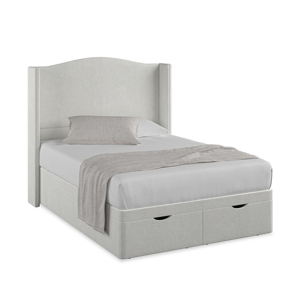 Eden Double Ottoman Storage Bed with Winged Headboard in Venice Fabric - Silver