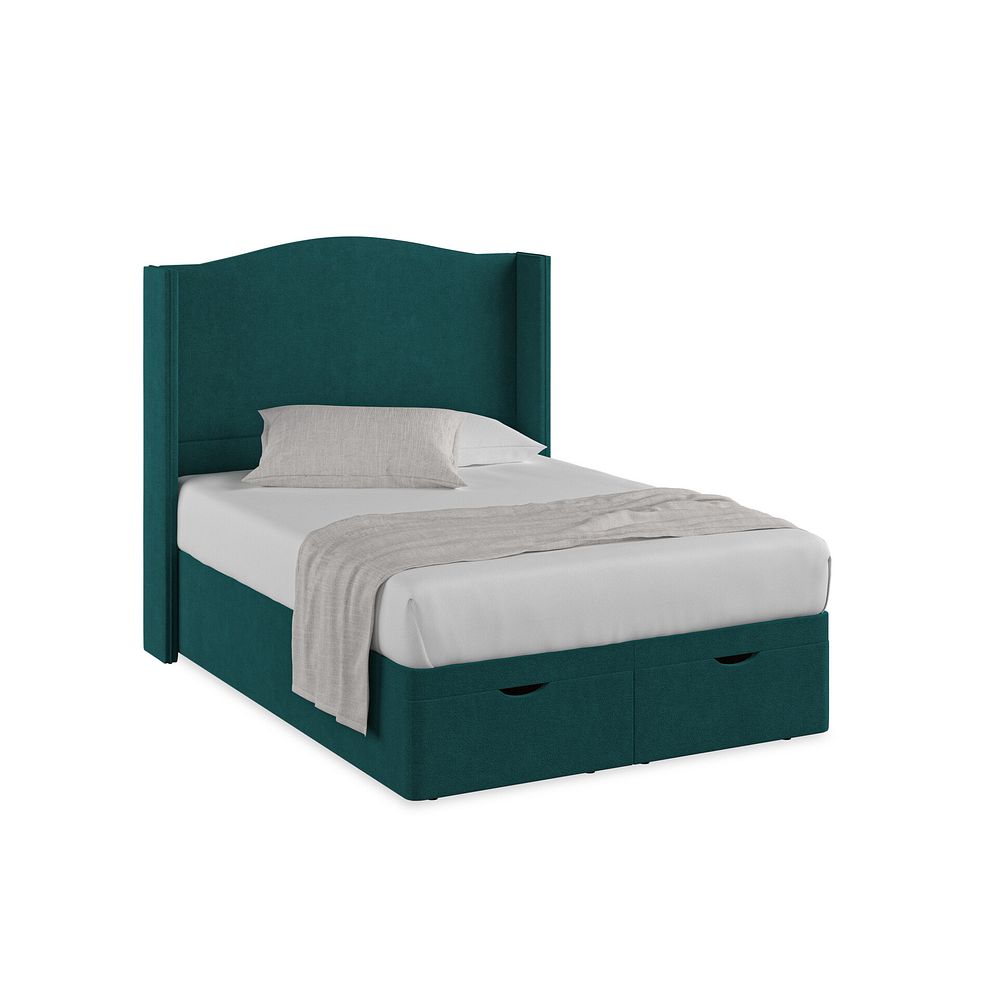 Eden Double Ottoman Storage Bed with Winged Headboard in Venice Fabric - Teal 1