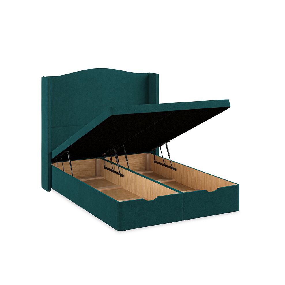 Eden Double Ottoman Storage Bed with Winged Headboard in Venice Fabric - Teal Thumbnail 3