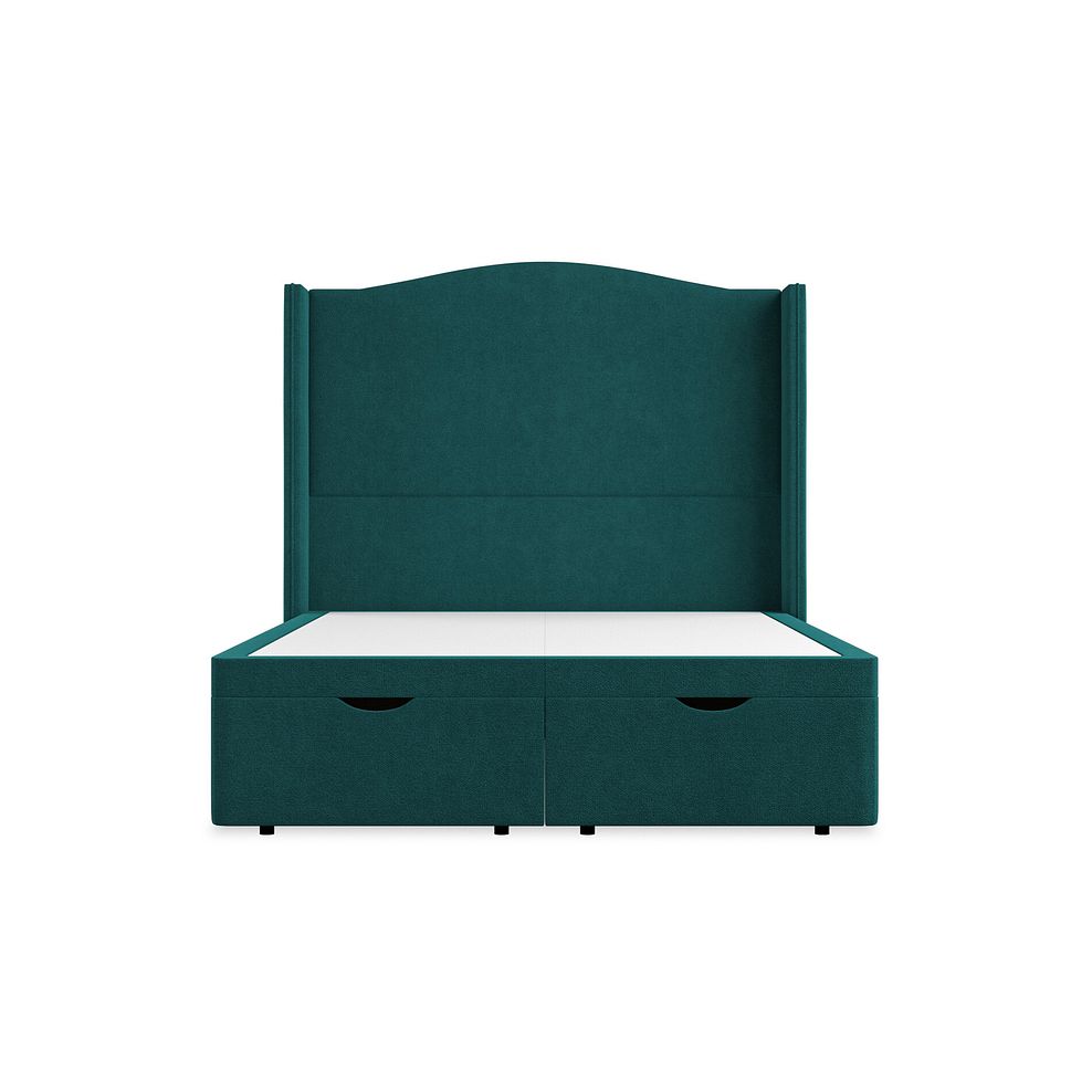 Eden Double Ottoman Storage Bed with Winged Headboard in Venice Fabric - Teal Thumbnail 4