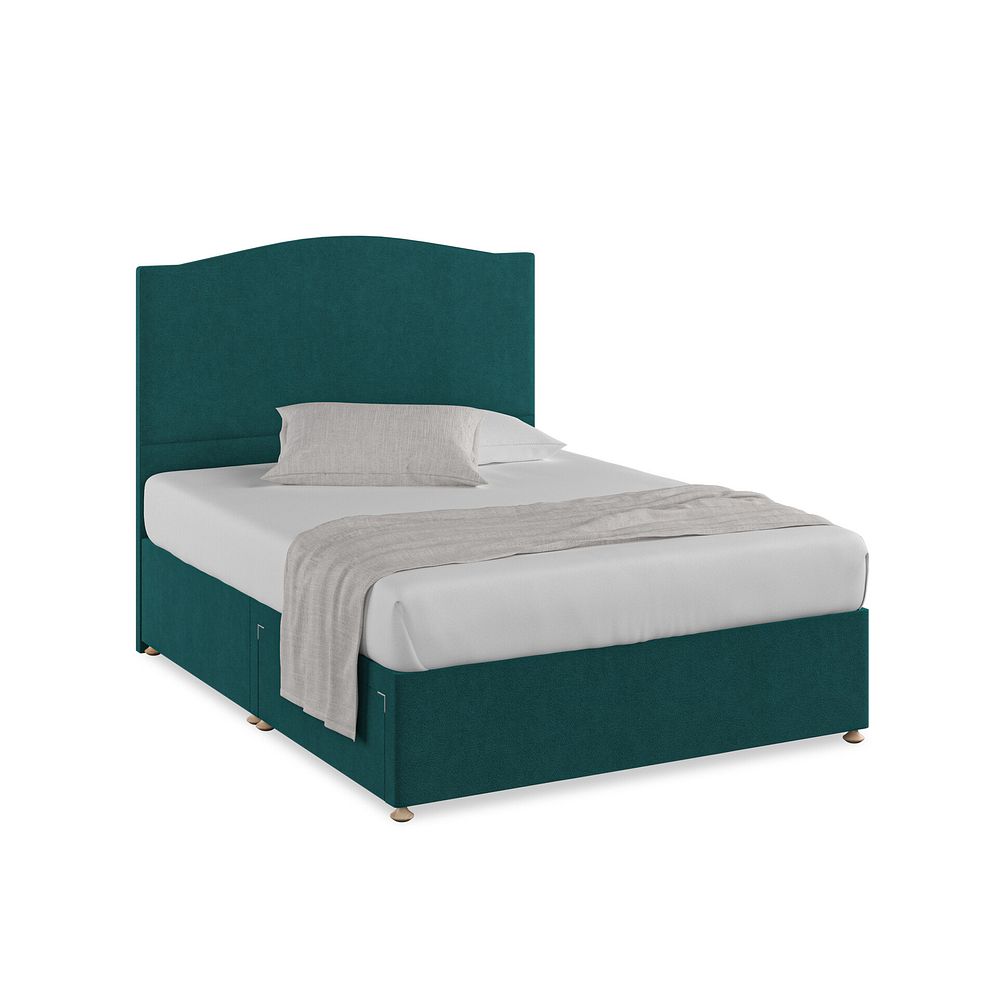 Eden King-Size 2 Drawer Divan Bed in Venice Fabric - Teal Thumbnail 1