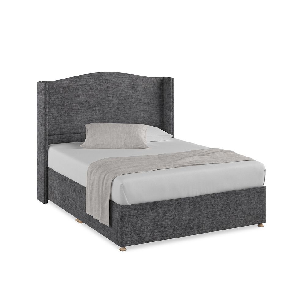 Eden King-Size 2 Drawer Divan Bed with Winged Headboard in Brooklyn Fabric - Asteroid Grey Thumbnail 1