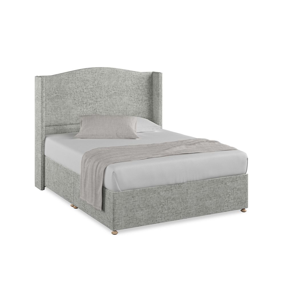 Eden King-Size 2 Drawer Divan Bed with Winged Headboard in Brooklyn Fabric - Fallow Grey 1