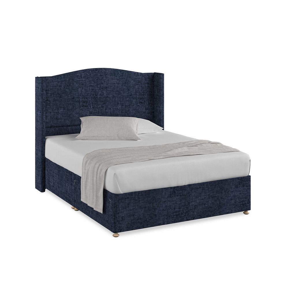 Eden King-Size 2 Drawer Divan Bed with Winged Headboard in Brooklyn Fabric - Hummingbird Blue 1
