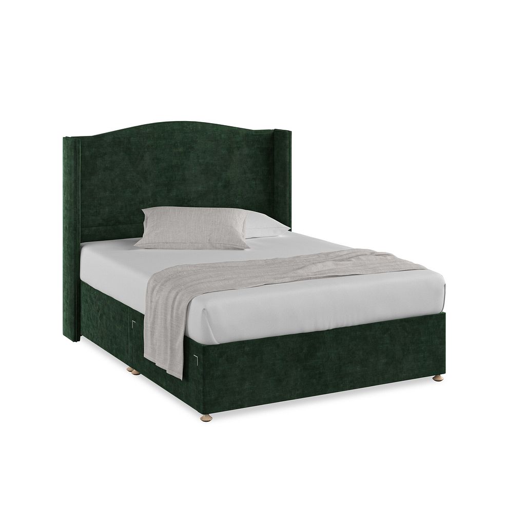 Eden King-Size 2 Drawer Divan Bed with Winged Headboard in Heritage Velvet - Bottle Green Thumbnail 1