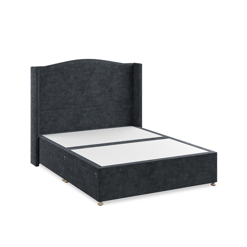 Eden King-Size 2 Drawer Divan Bed with Winged Headboard in Heritage Velvet - Charcoal 2