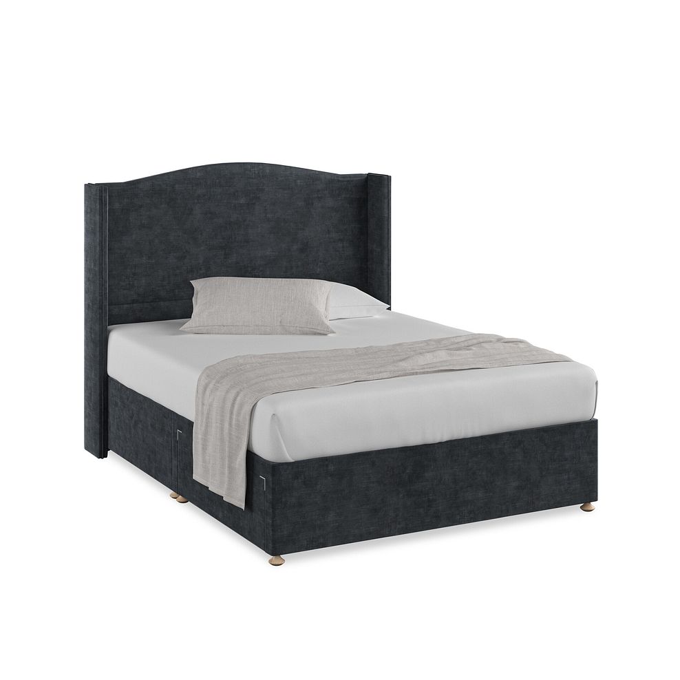 Eden King-Size 2 Drawer Divan Bed with Winged Headboard in Heritage Velvet - Charcoal Thumbnail 1
