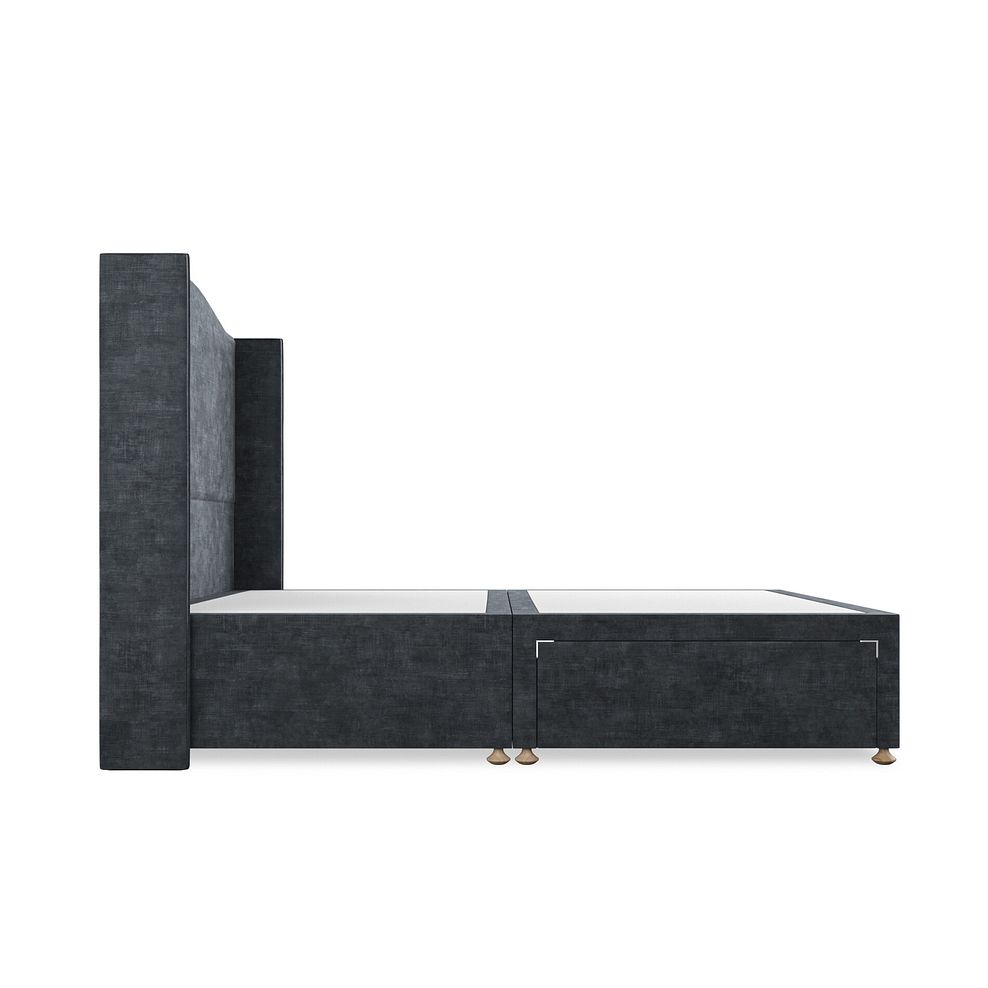 Eden King-Size 2 Drawer Divan Bed with Winged Headboard in Heritage Velvet - Charcoal 4