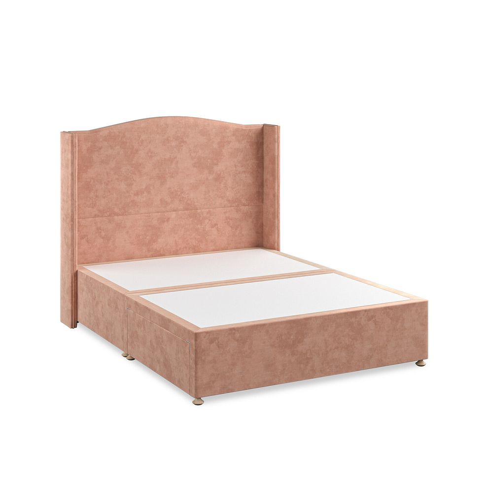 Eden King-Size 2 Drawer Divan Bed with Winged Headboard in Heritage Velvet - Powder Pink Thumbnail 2