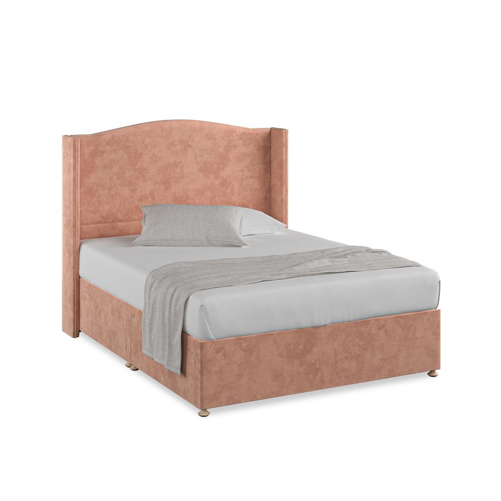 Eden King-Size 2 Drawer Divan Bed with Winged Headboard in Heritage Velvet - Powder Pink 1