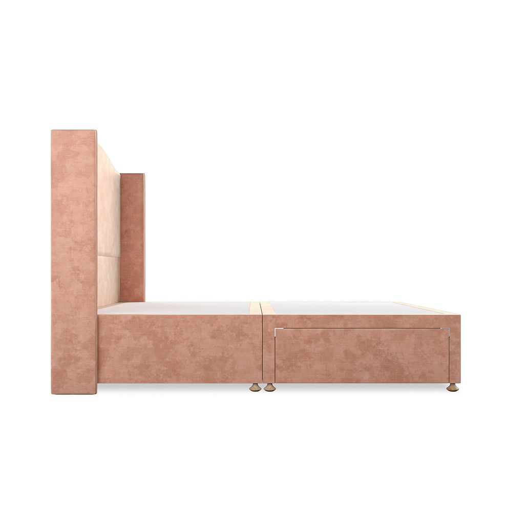 Eden King-Size 2 Drawer Divan Bed with Winged Headboard in Heritage Velvet - Powder Pink 4