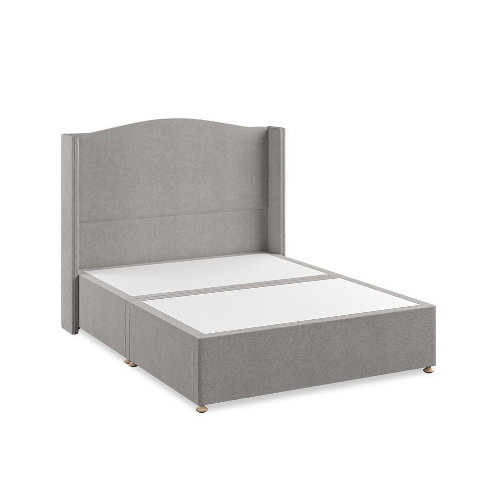 Eden King-Size 2 Drawer Divan Bed with Winged Headboard in Venice Fabric - Grey Thumbnail 2