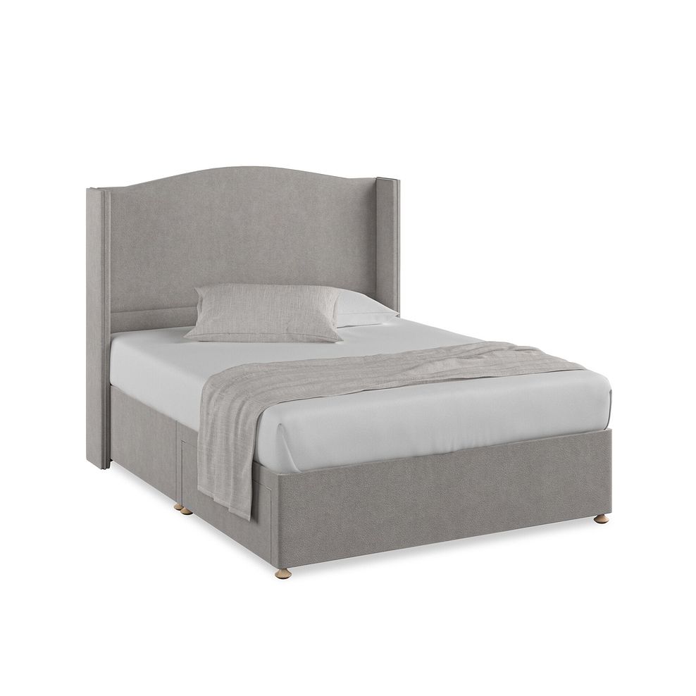 Eden King-Size 2 Drawer Divan Bed with Winged Headboard in Venice Fabric - Grey