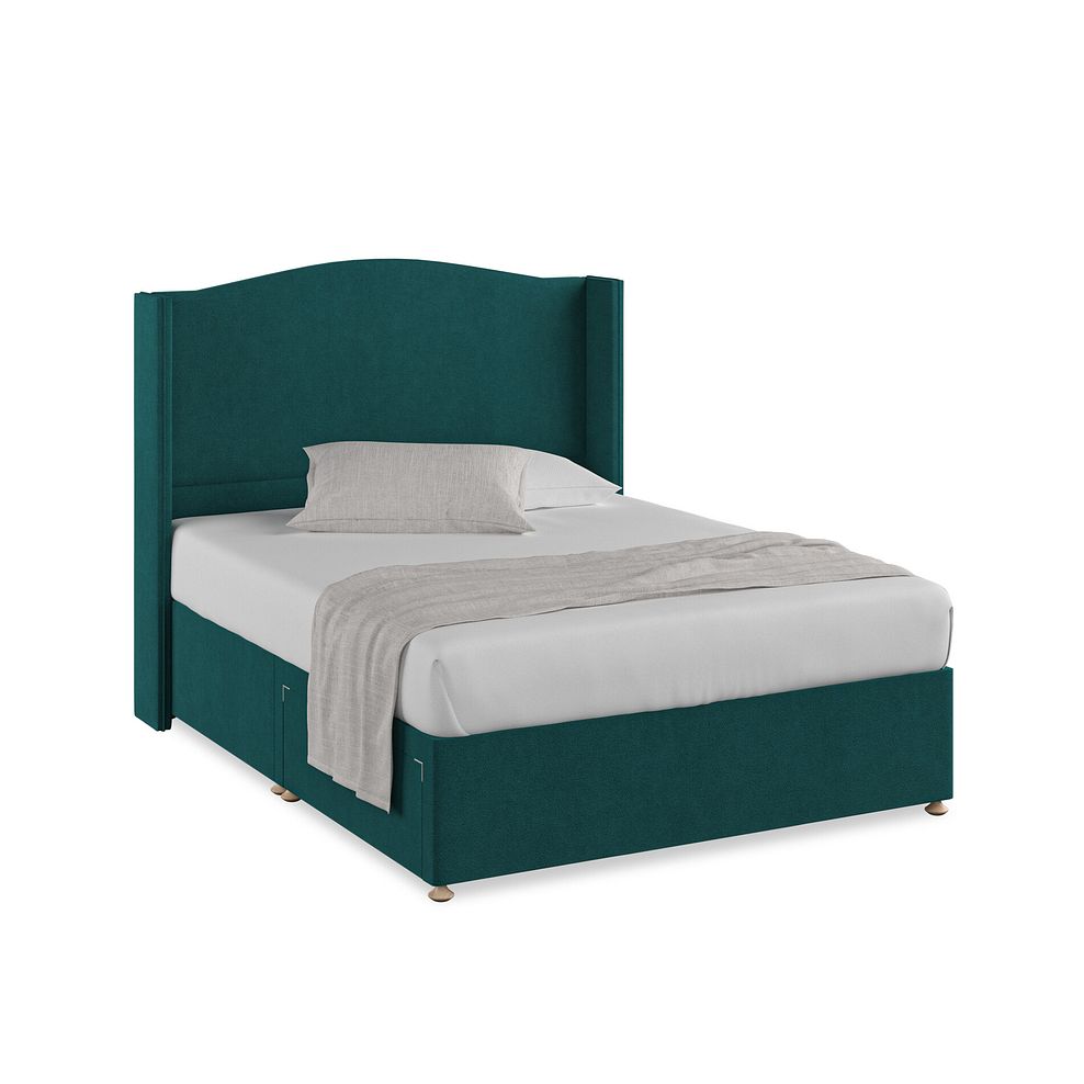 Eden King-Size 2 Drawer Divan Bed with Winged Headboard in Venice Fabric - Teal