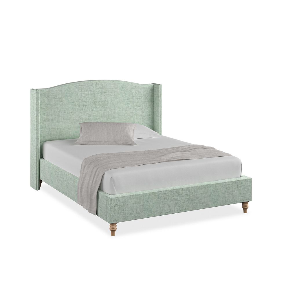 Eden King-Size Bed with Winged Headboard in Brooklyn Fabric - Glacier 1