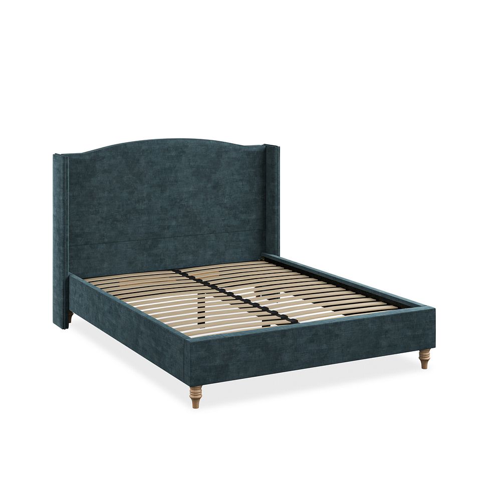 Eden King-Size Bed with Winged Headboard in Heritage Velvet - Airforce 2