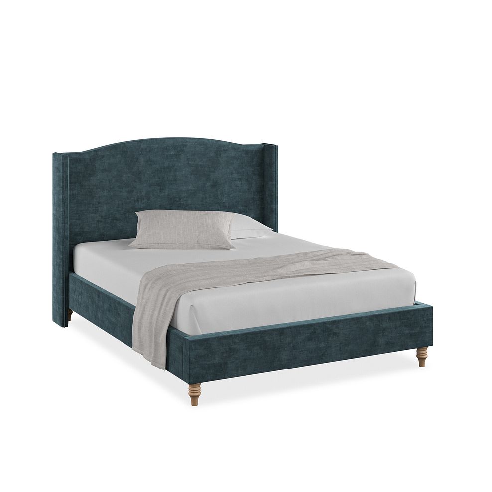 Eden King-Size Bed with Winged Headboard in Heritage Velvet - Airforce 1