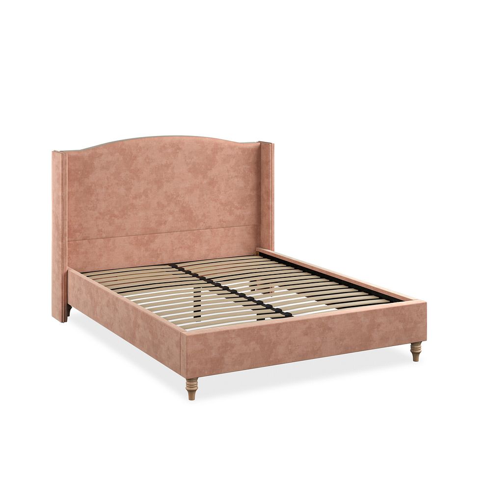 Eden King-Size Bed with Winged Headboard in Heritage Velvet - Powder Pink 2