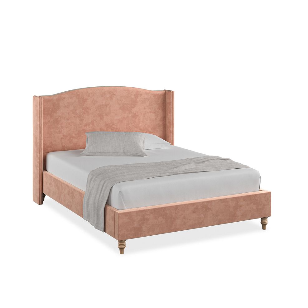 Eden King-Size Bed with Winged Headboard in Heritage Velvet - Powder Pink 1