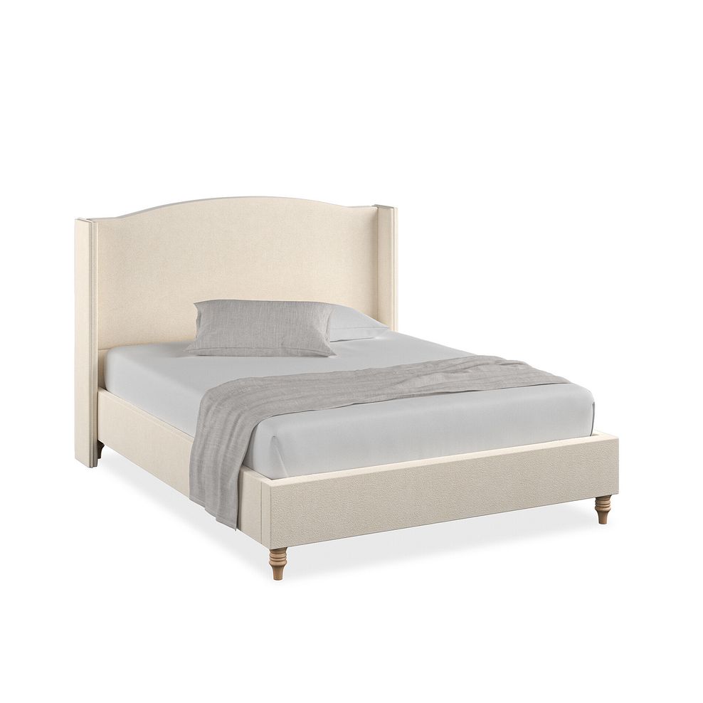 Eden King-Size Bed with Winged Headboard in Venice Fabric - Cream 1