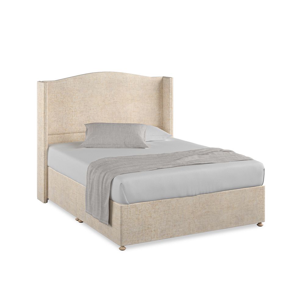 Eden King-Size Divan Bed with Winged Headboard in Brooklyn Fabric - Eggshell