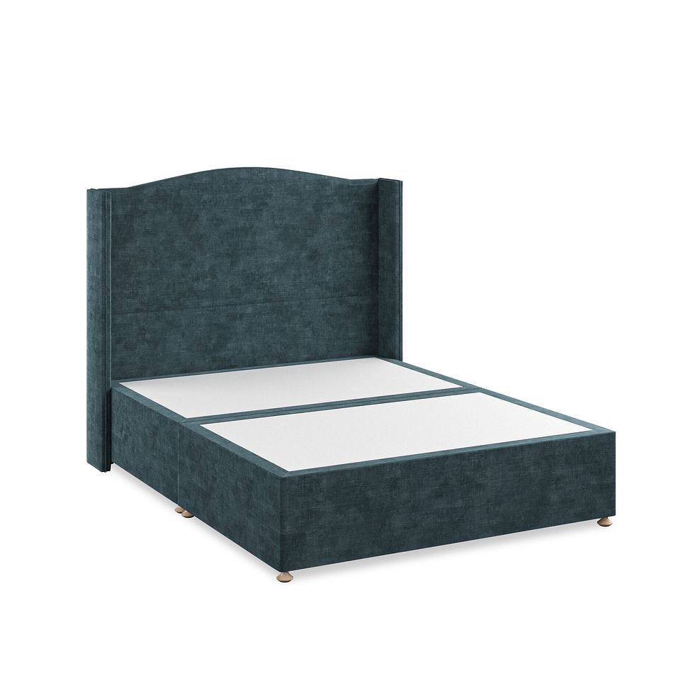 Eden King-Size Divan Bed with Winged Headboard in Heritage Velvet - Airforce 2