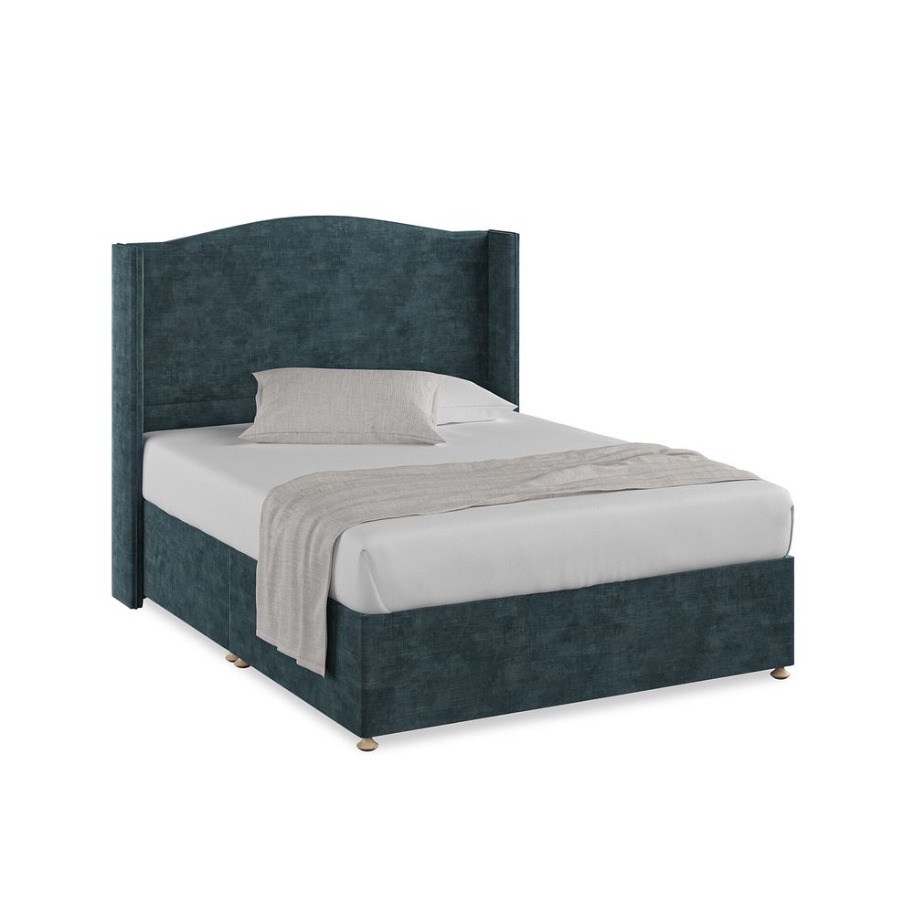 Eden King-Size Divan Bed with Winged Headboard in Heritage Velvet - Airforce 1