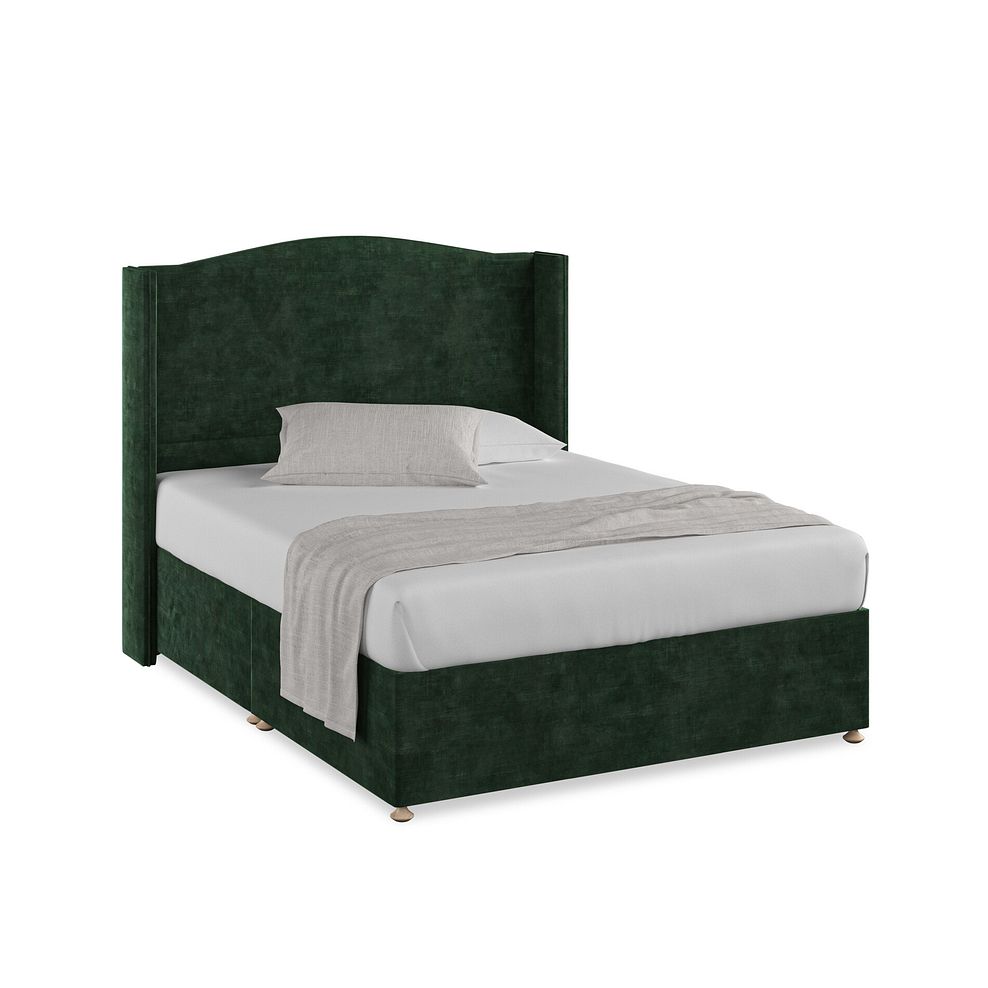 Eden King-Size Divan Bed with Winged Headboard in Heritage Velvet - Bottle Green