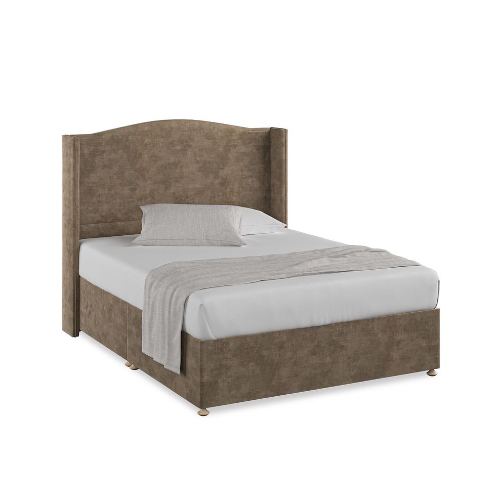 Eden King-Size Divan Bed with Winged Headboard in Heritage Velvet - Cedar