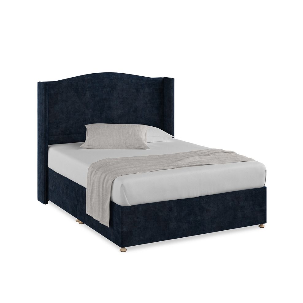 Eden King-Size Divan Bed with Winged Headboard in Heritage Velvet - Royal Blue Thumbnail 1