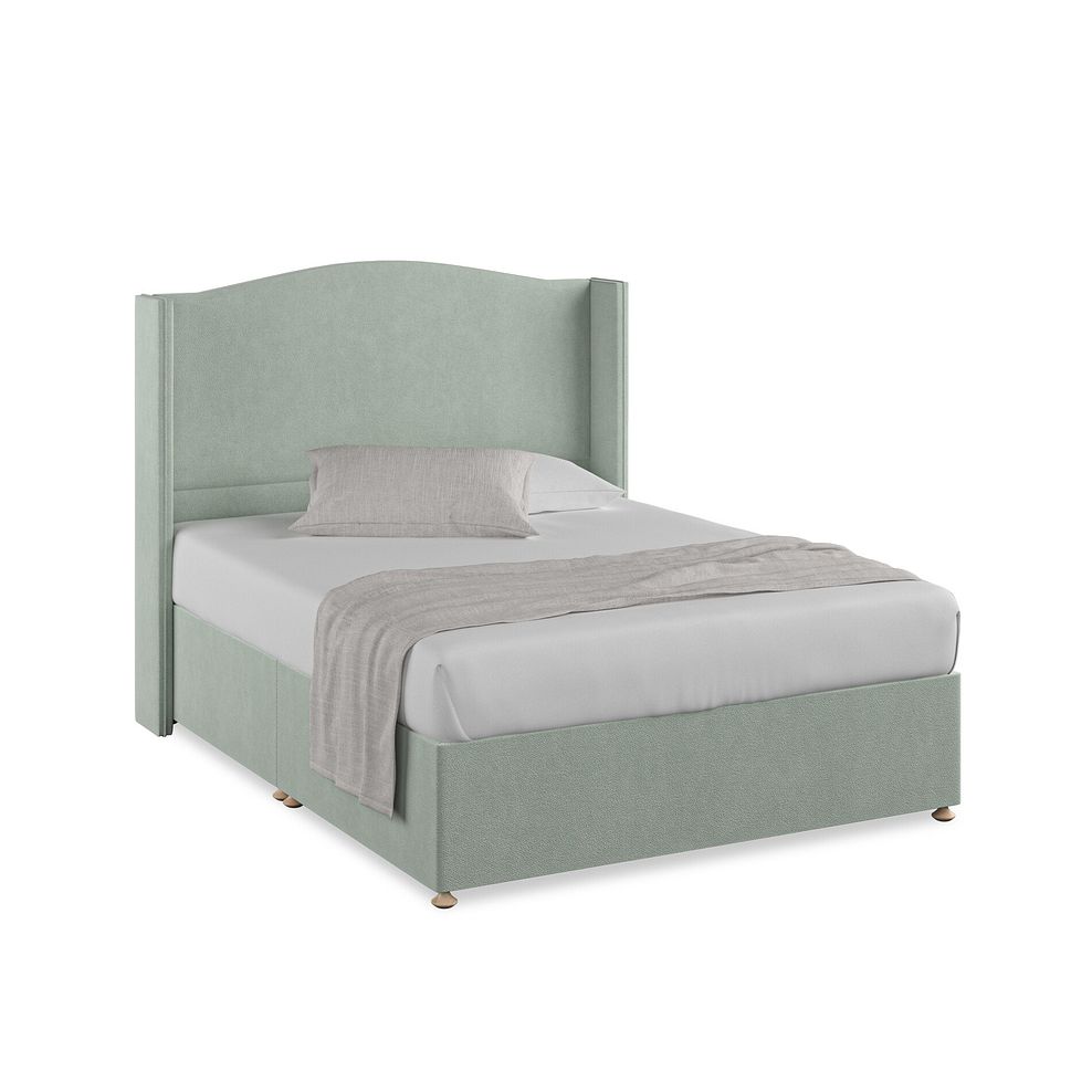 Eden King-Size Divan Bed with Winged Headboard in Venice Fabric - Duck Egg 1