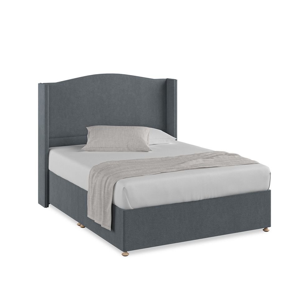 Eden King-Size Divan Bed with Winged Headboard in Venice Fabric - Graphite