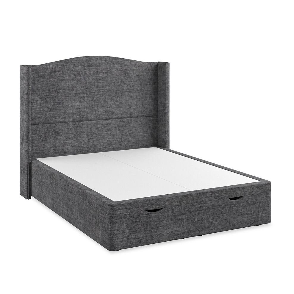 Eden King-Size Ottoman Storage Bed with Winged Headboard in Brooklyn Fabric - Asteroid Grey 2