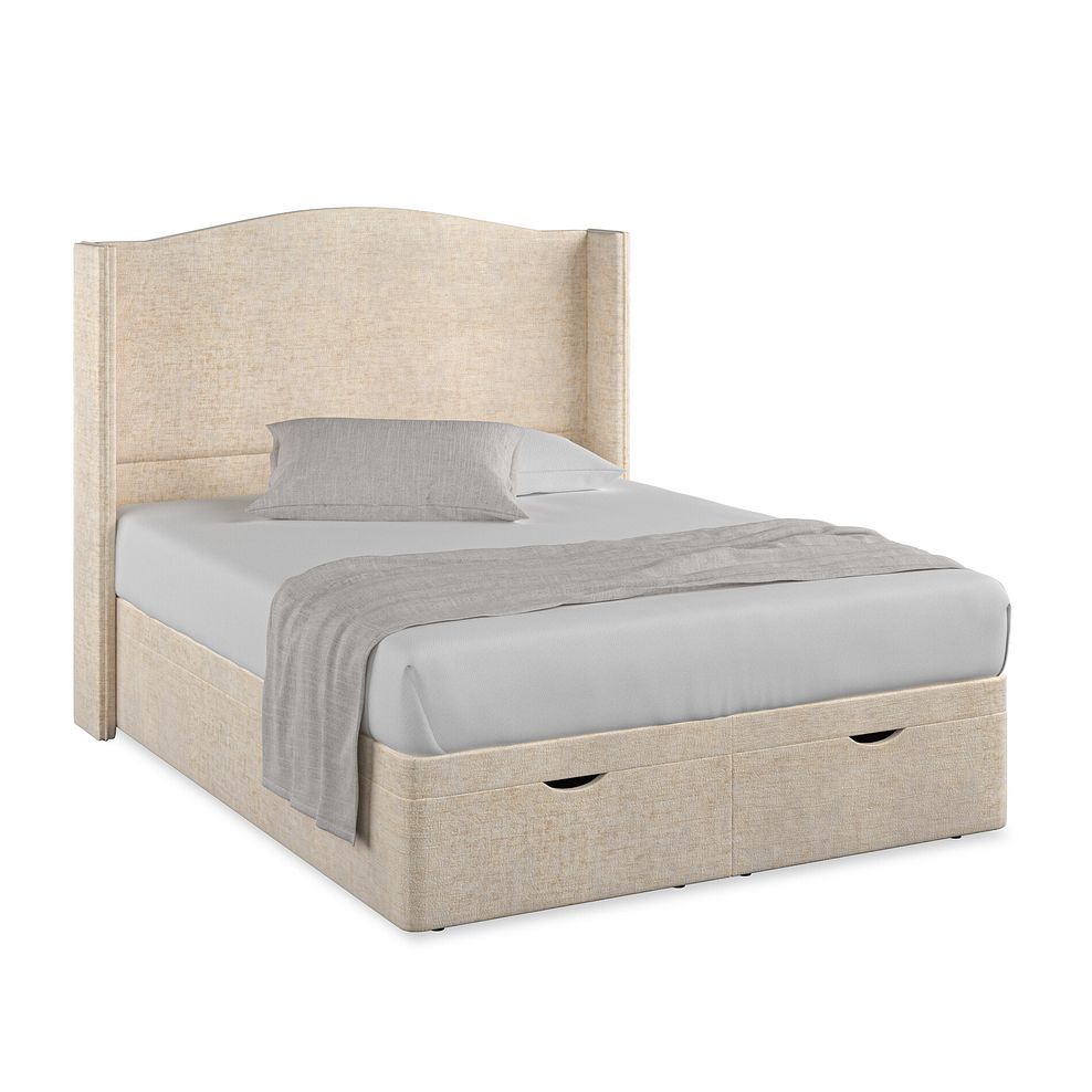 Eden King-Size Ottoman Storage Bed with Winged Headboard in Brooklyn Fabric - Eggshell