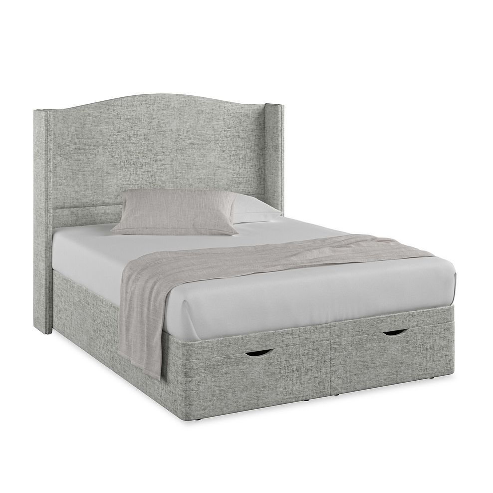 Eden King-Size Ottoman Storage Bed with Winged Headboard in Brooklyn Fabric - Fallow Grey 1