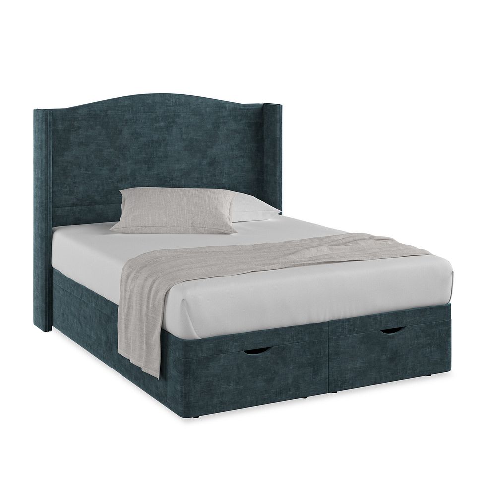 Eden King-Size Ottoman Storage Bed with Winged Headboard in Heritage Velvet - Airforce